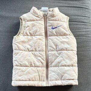 Nike Light Tan Puffer Vest with Purple Swoosh